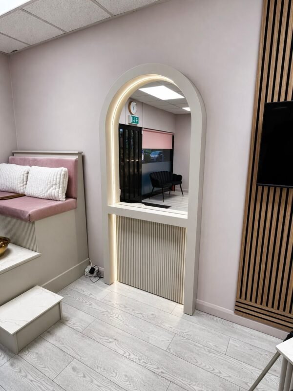 Curved Mirror with Reeded Base & LED Backlighting